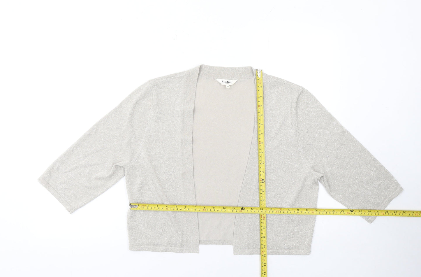 Studio8 London Women’s Silver 3/4 Sleeve Open Knit Cardigan Size 20