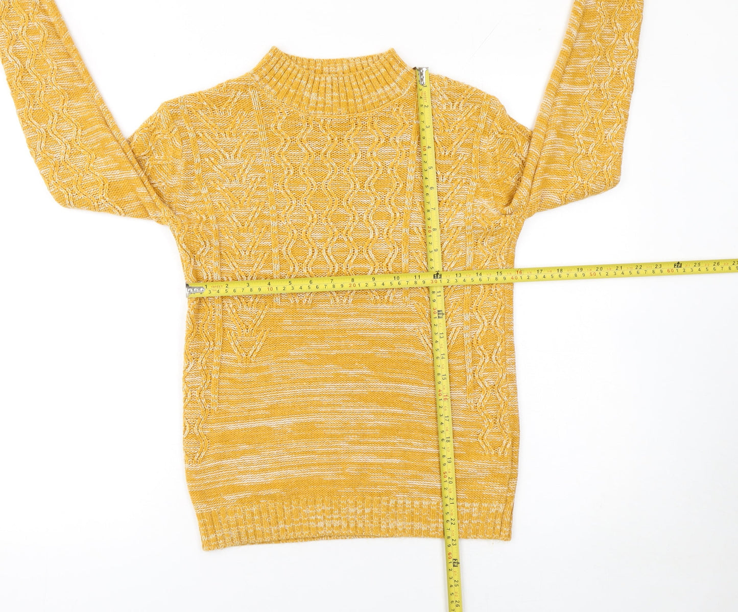 Matalan Women's Yellow Cable Knit Mock Neck Jumper Size S