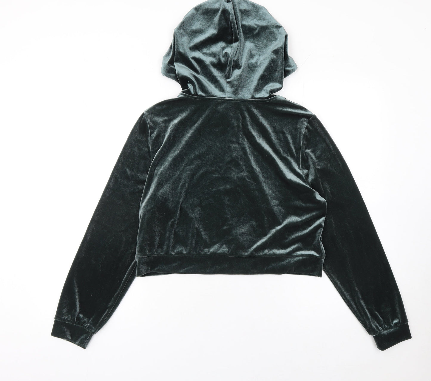 Monki Women Green Velvet Full Zip Hoodie Size 12 M