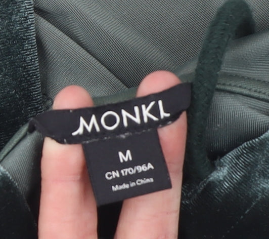 Monki Women Green Velvet Full Zip Hoodie Size 12 M