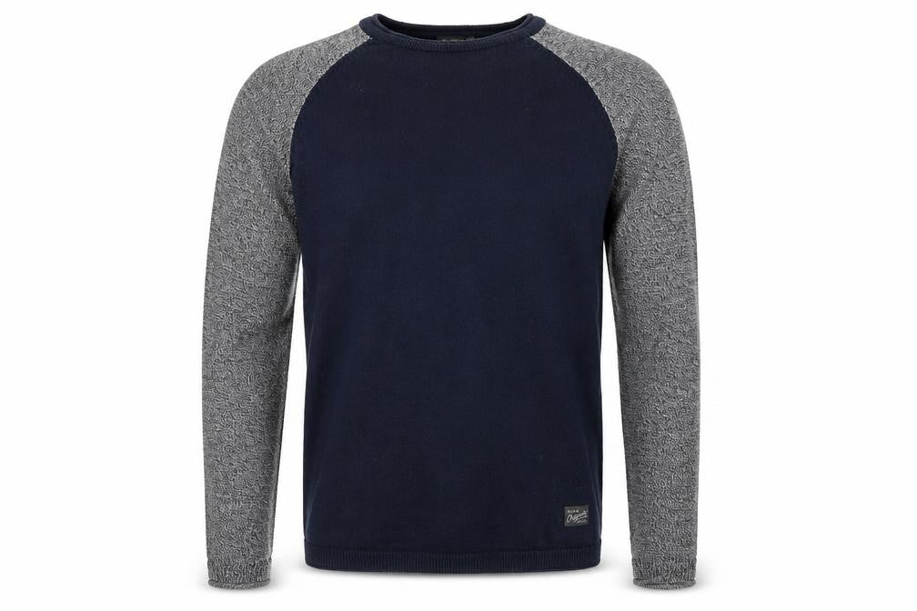 Jack & Jones Men's Blue Grey Cotton Crew Neck Pullover Jumper Medium