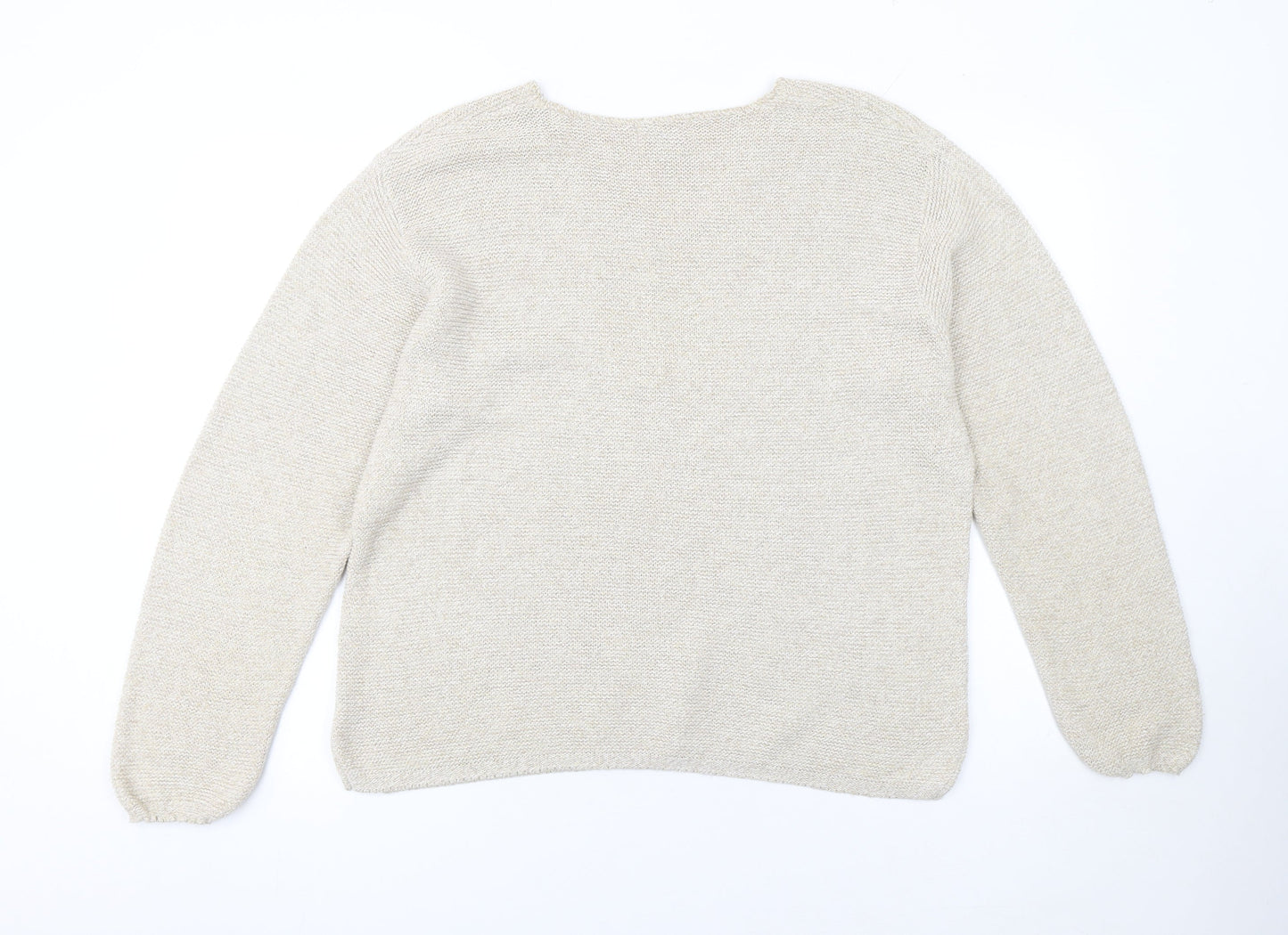 Orvis Women Beige Cotton Acrylic V-Neck Knit Jumper Size L