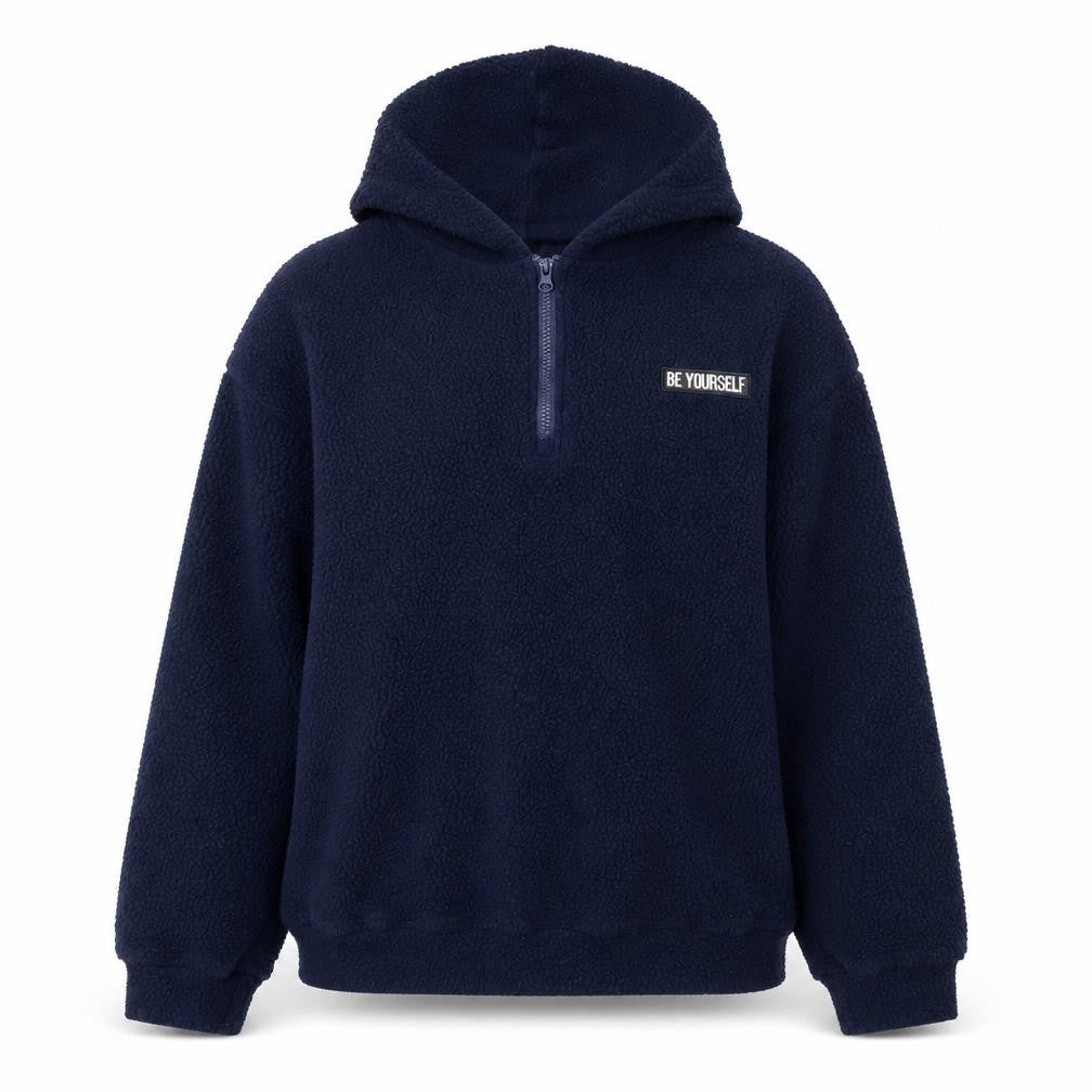 Manfinity Women's Navy Fleece 1/2 Zip Hooded Sweatshirt M
