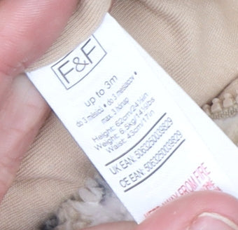 F&F Unisex Beige Teddy Fleece Hooded Babygrow 0-3 Months