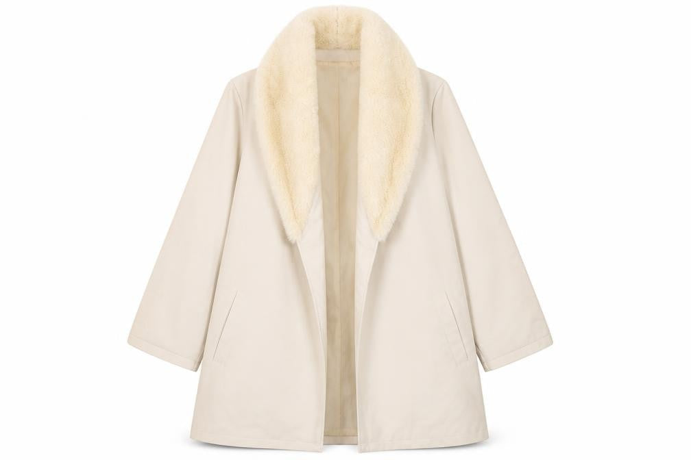 PRETTYLITTLETHING Women Beige Faux Leather Fur Trim Coat UK 6 Mid-Length