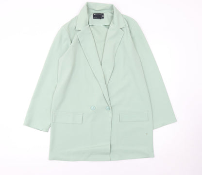 Additional front view of ASOS DESIGN Women’s Green Double-Breasted Long Blazer Jacket, size UK 6