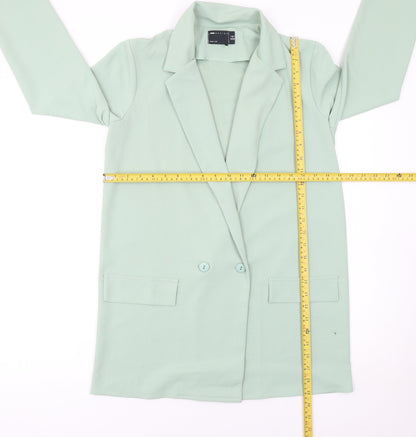 Back view of ASOS DESIGN Women’s Green Double-Breasted Long Blazer Jacket, size UK 6
