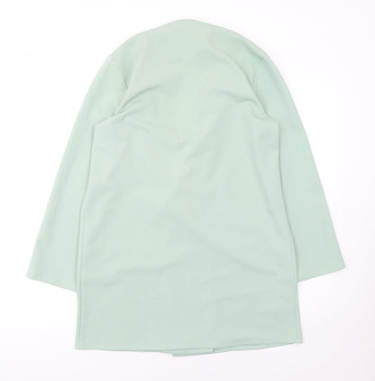 Close-up detail of ASOS DESIGN Women’s Green Double-Breasted Long Blazer Jacket, size UK 6