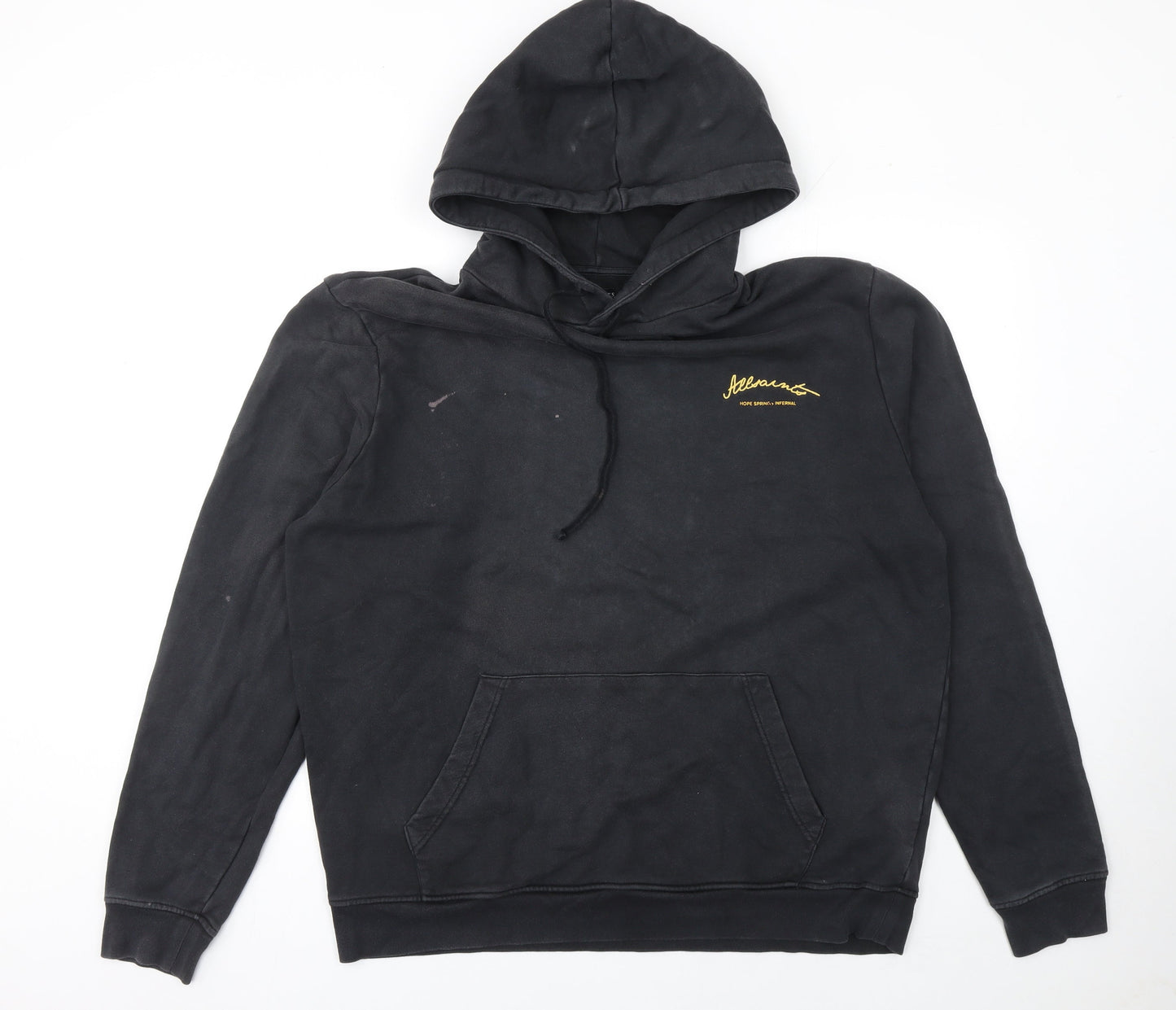 AllSaints Men's Black Pullover Hoodie Large Logo Cotton