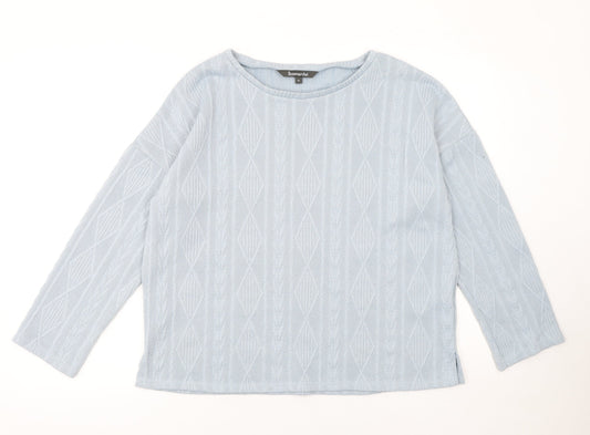 Bonmarché Women Blue Cable-Knit Crew Neck Jumper Size 14