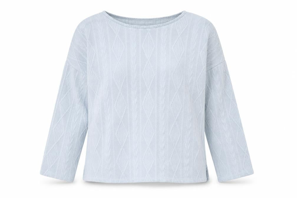 Bonmarché Women Blue Cable-Knit Crew Neck Jumper Size 14