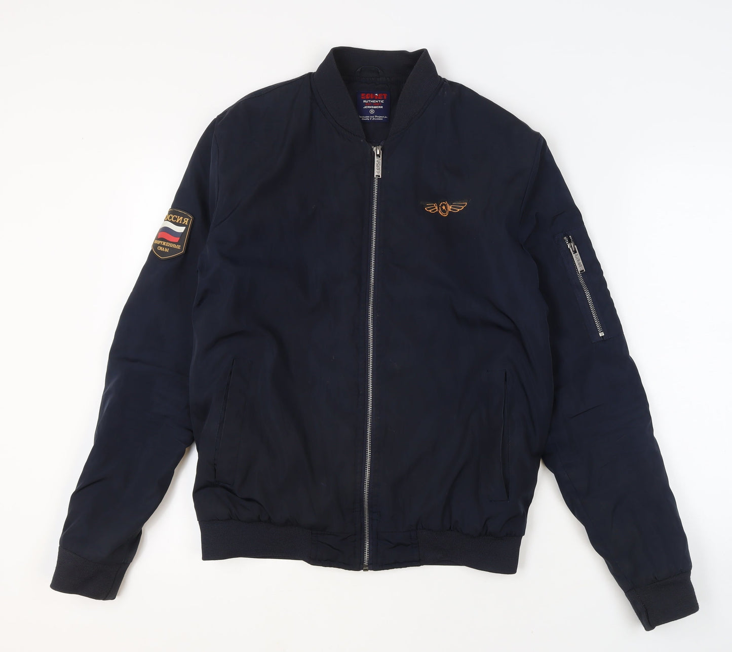 Soviet Men's Blue Bomber Jacket S Embroidered Military Style