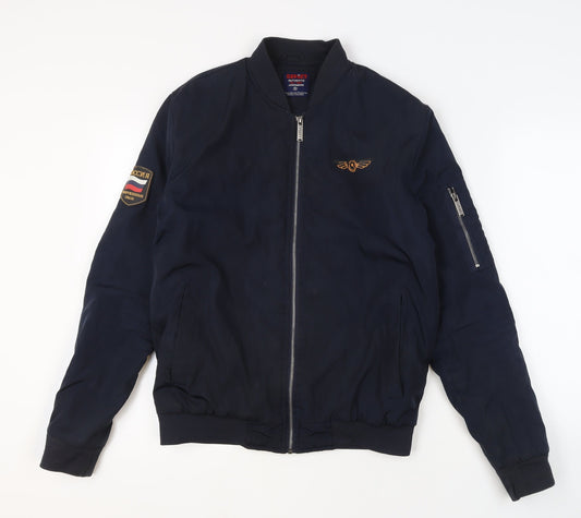Soviet Men's Blue Bomber Jacket S Embroidered Military Style