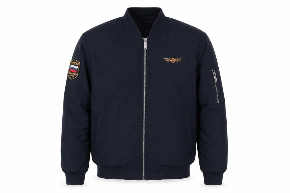 Soviet Men's Blue Bomber Jacket S Embroidered Military Style