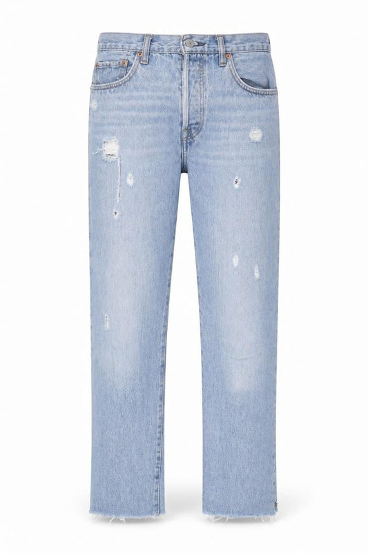Levi's Premium Men's Blue Light Wash Distressed Straight Jeans W27 L28