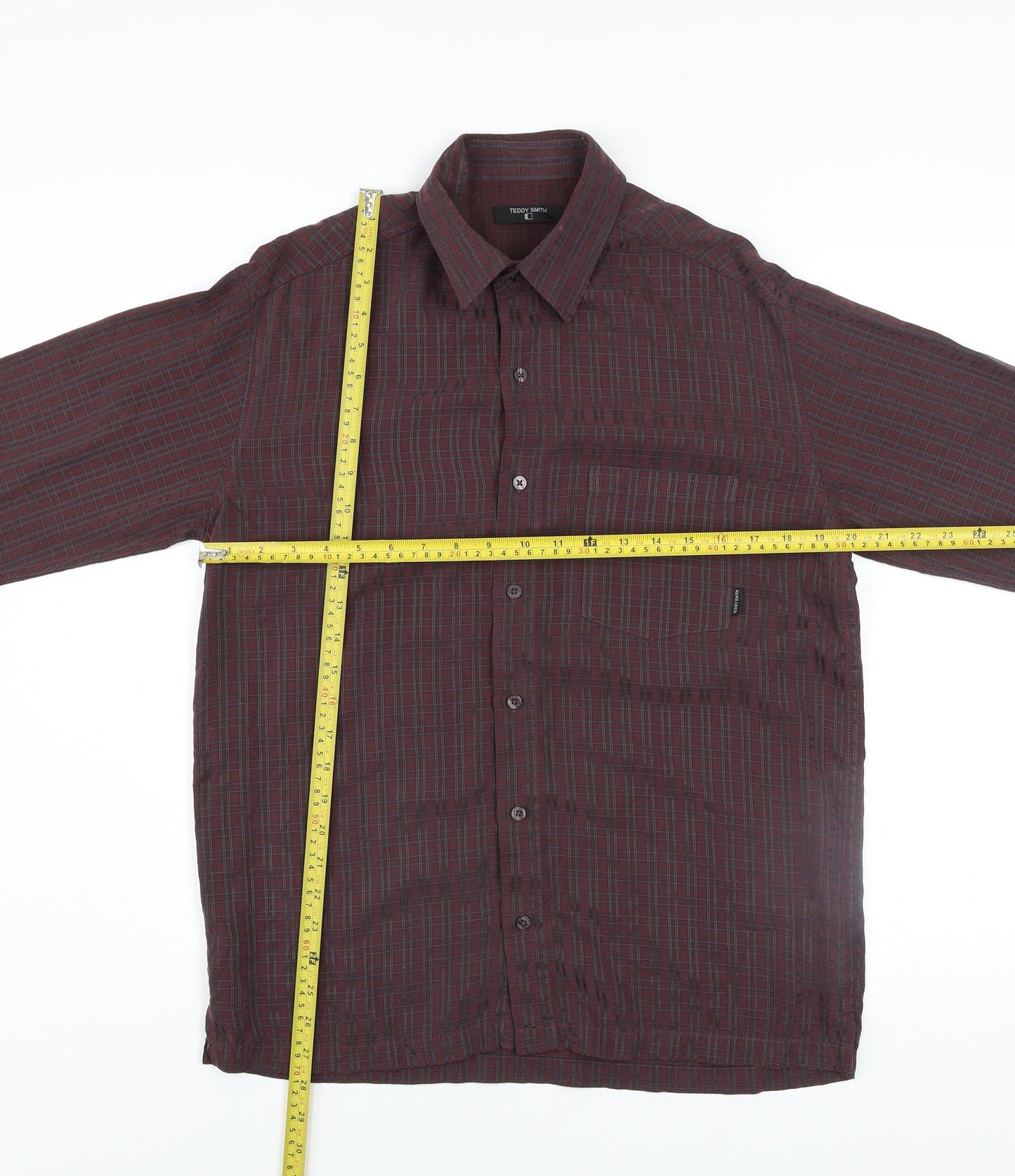 Teddy Smith Men's Brown Check Long Sleeve Button-Up Shirt Size M
