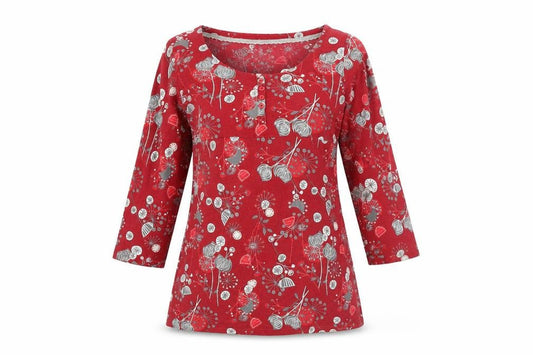 Faithful and True Women’s Red Floral Shift Dress Size 12 3/4 Sleeve Cotton