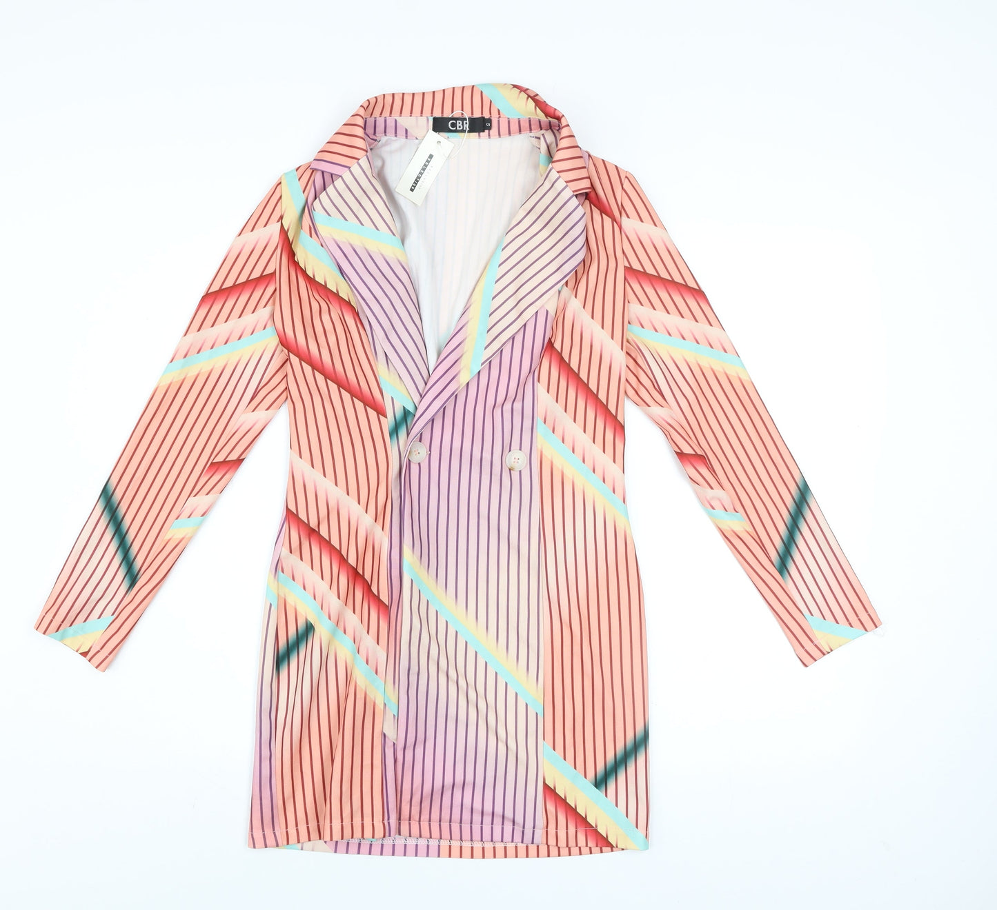 CBR Women's Multicoloured Striped Long Sleeve Blazer Size S