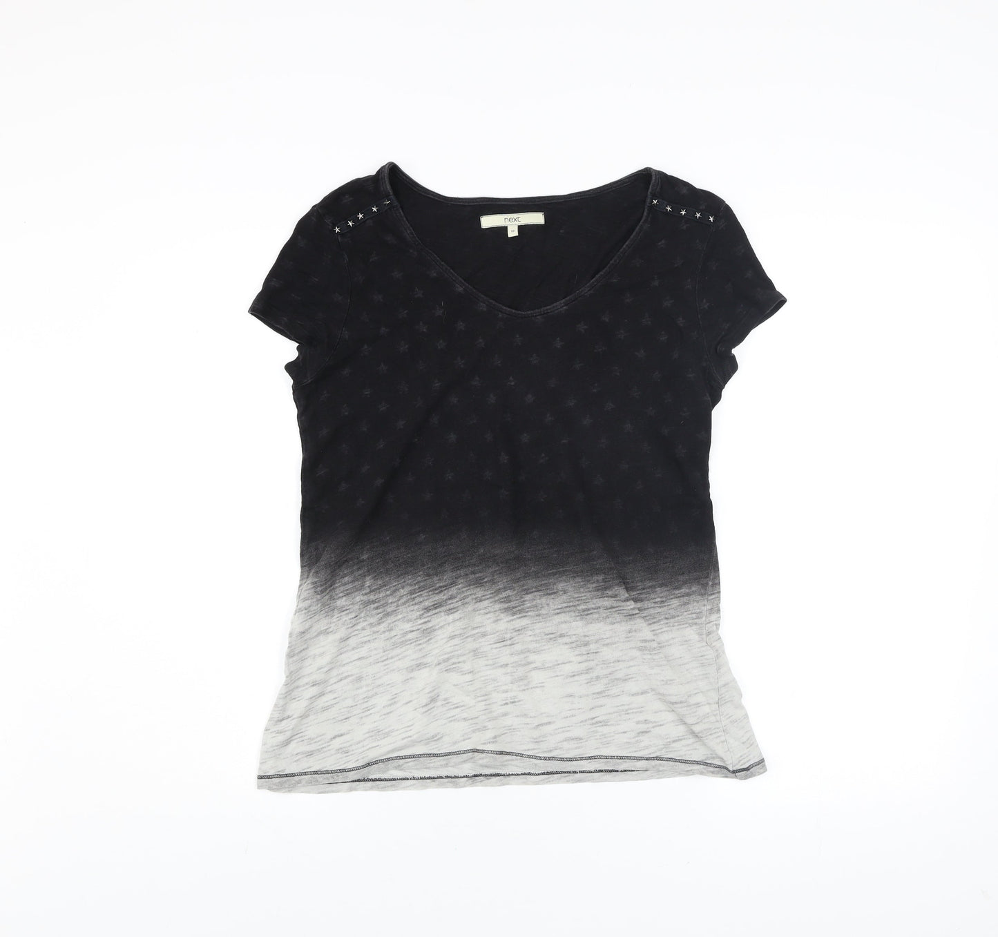 Next Womens Black Ombre Studded V-Neck Cotton T-Shirt Size 10