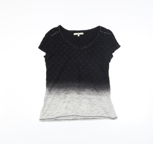 Next Womens Black Ombre Studded V-Neck Cotton T-Shirt Size 10
