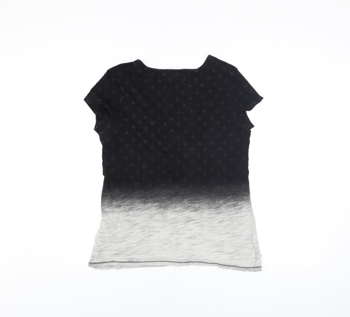 Next Womens Black Ombre Studded V-Neck Cotton T-Shirt Size 10