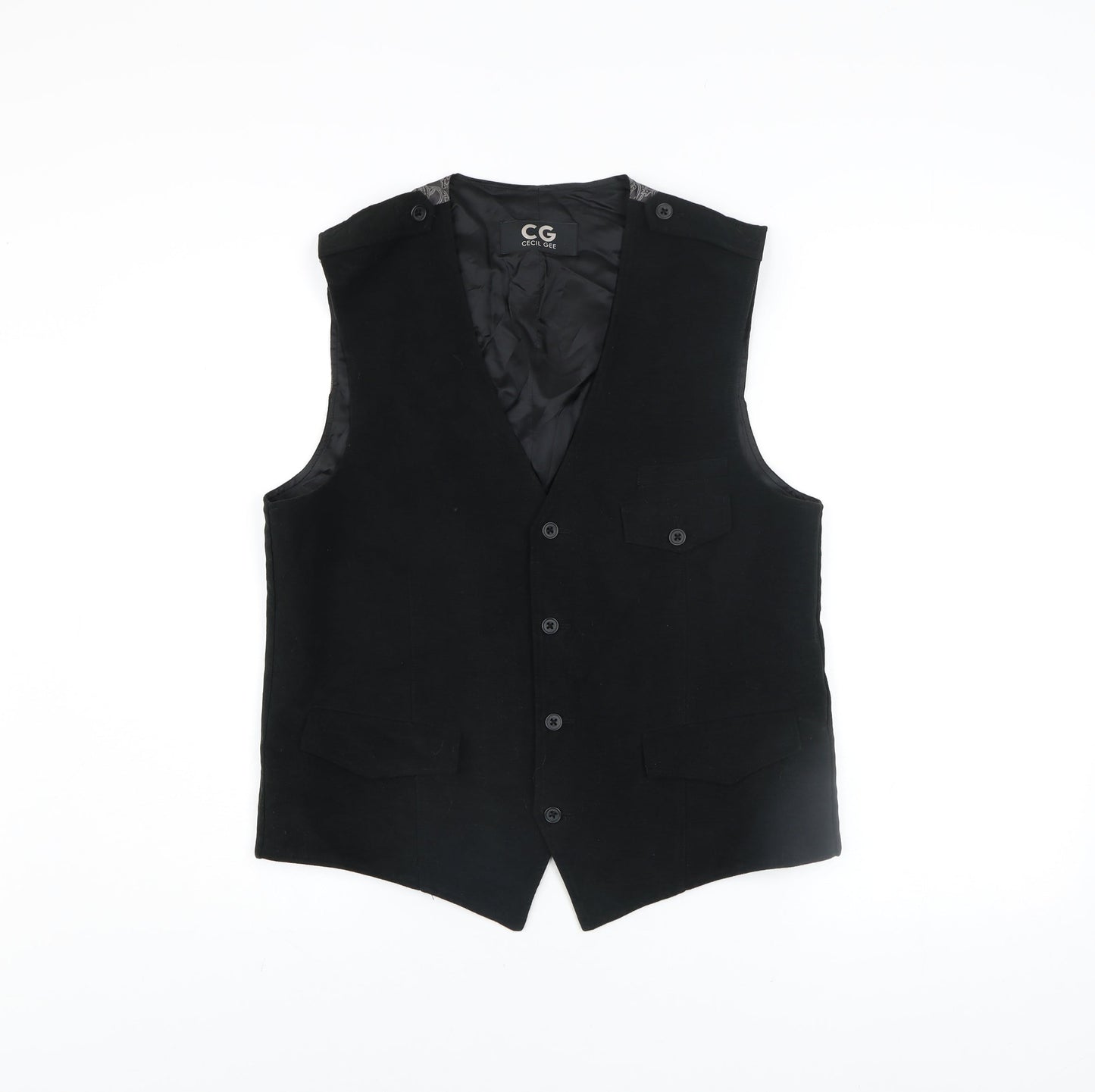 Cecil Gee Men's Black Cotton Waistcoat Medium Formal Lined