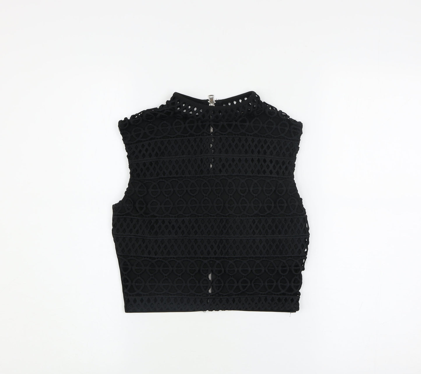River Island Women’s Black Crochet Cropped High Neck Sleeveless Top Size 6