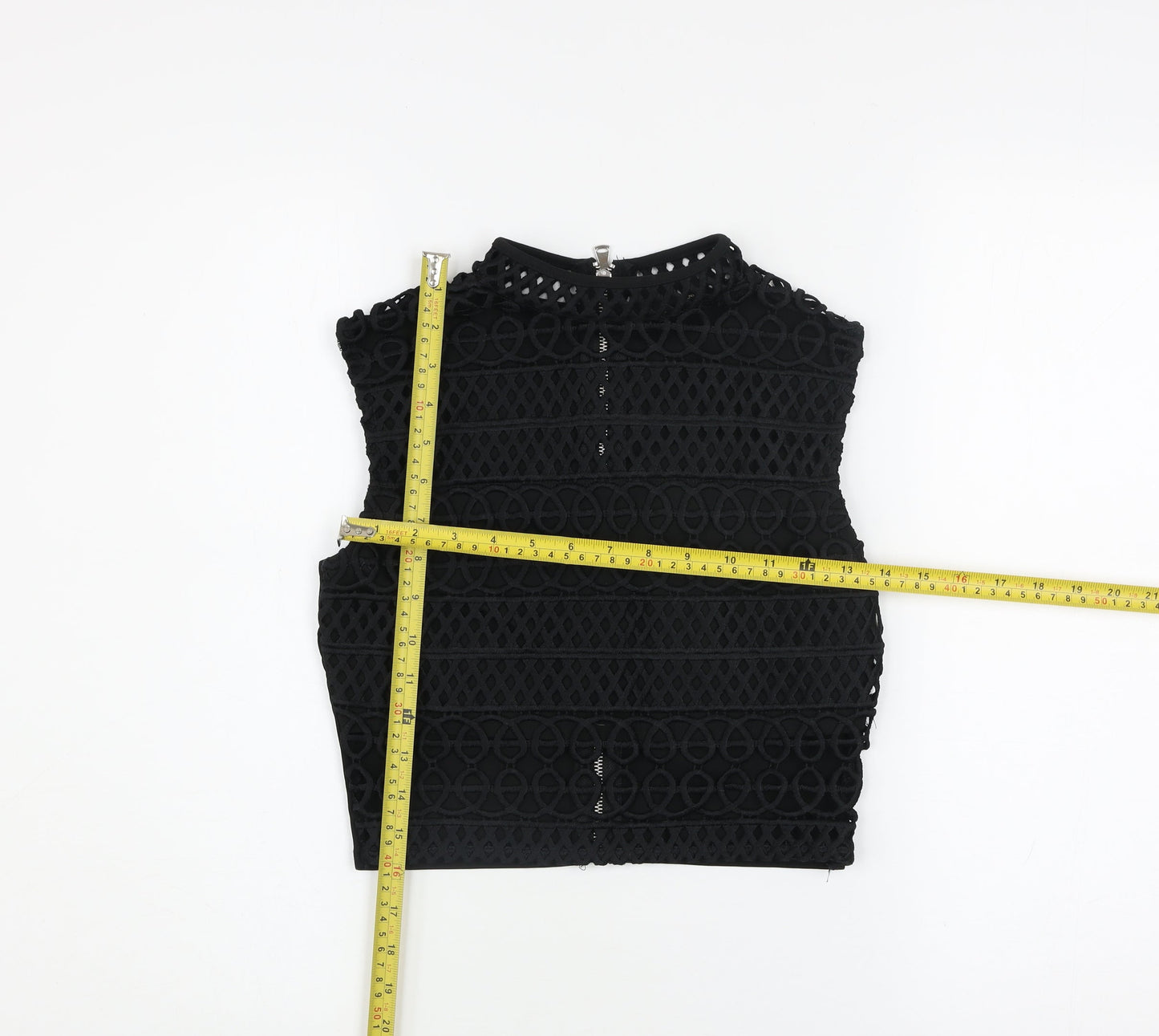 River Island Women’s Black Crochet Cropped High Neck Sleeveless Top Size 6