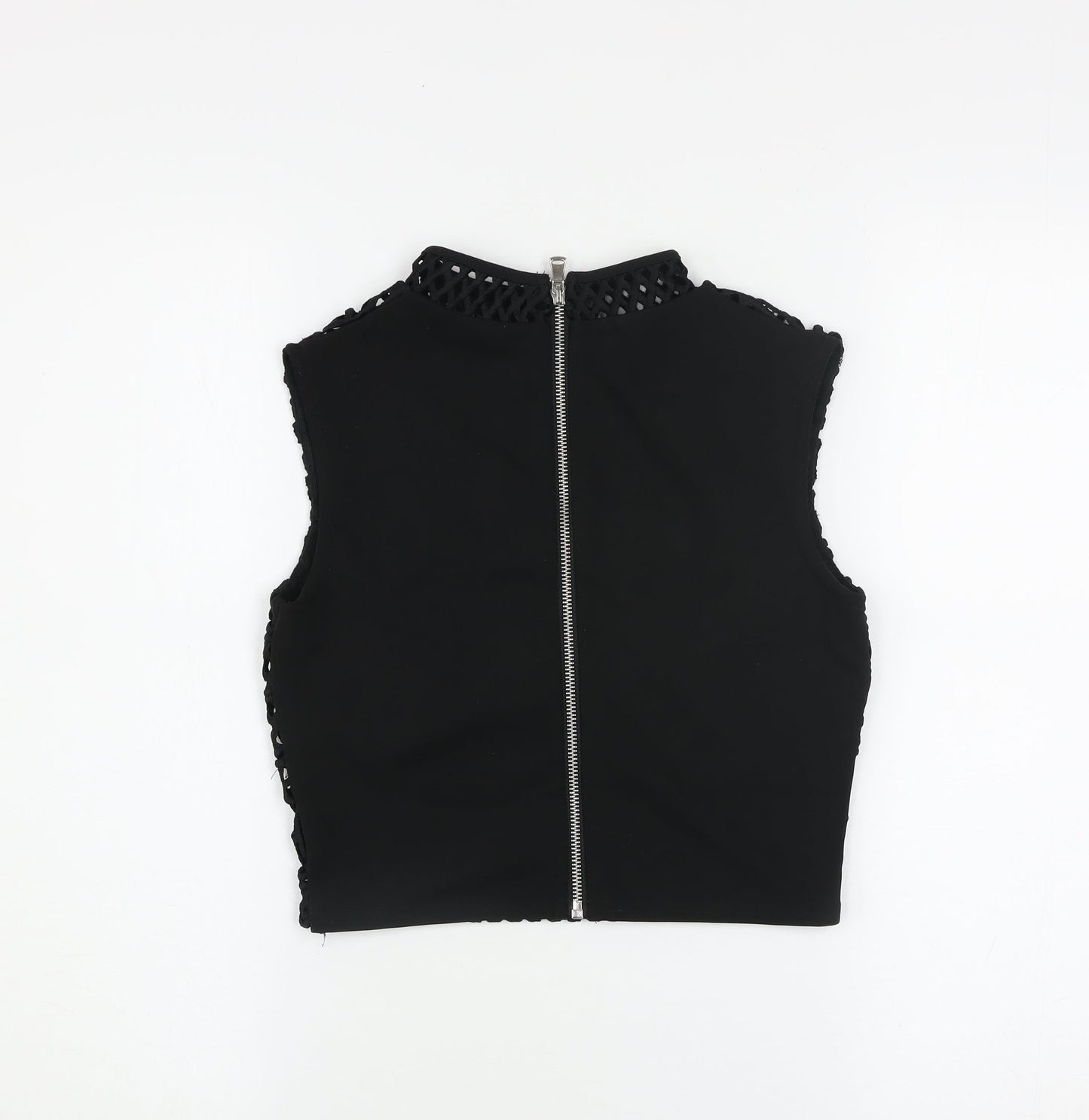 River Island Women’s Black Crochet Cropped High Neck Sleeveless Top Size 6