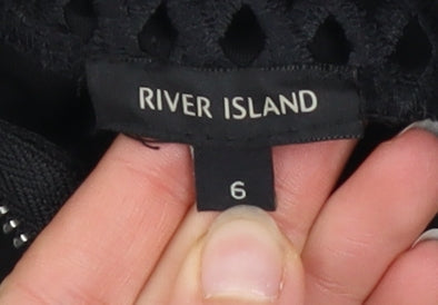 River Island Women’s Black Crochet Cropped High Neck Sleeveless Top Size 6