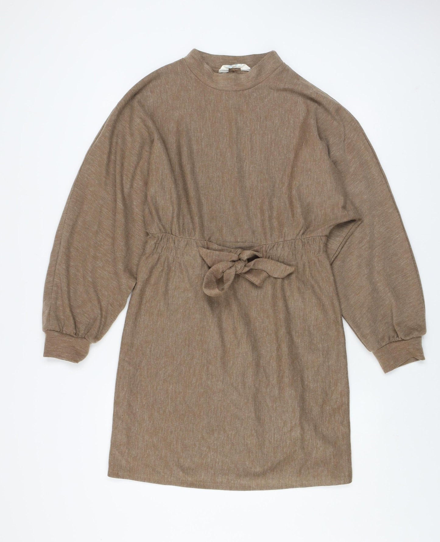 Primark Women Brown Size 14 Knit Belted Sweater Dress Long Sleeve