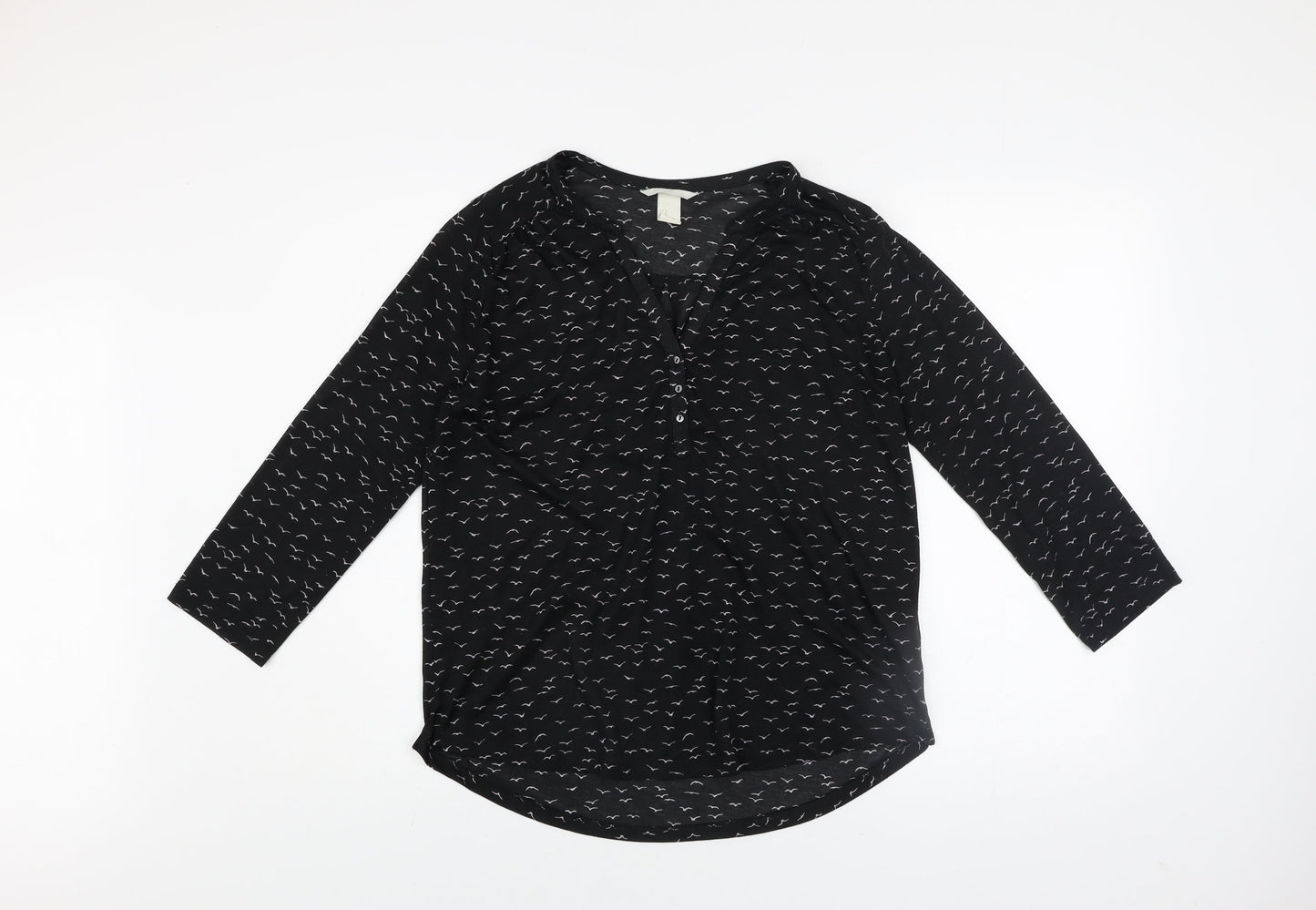 H&M Women’s Black Animal Print 3/4 Sleeve V-Neck Blouse Size 12