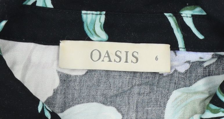 Oasis Women’s Black Floral Long Sleeve Collared Viscose Blouse Size 6