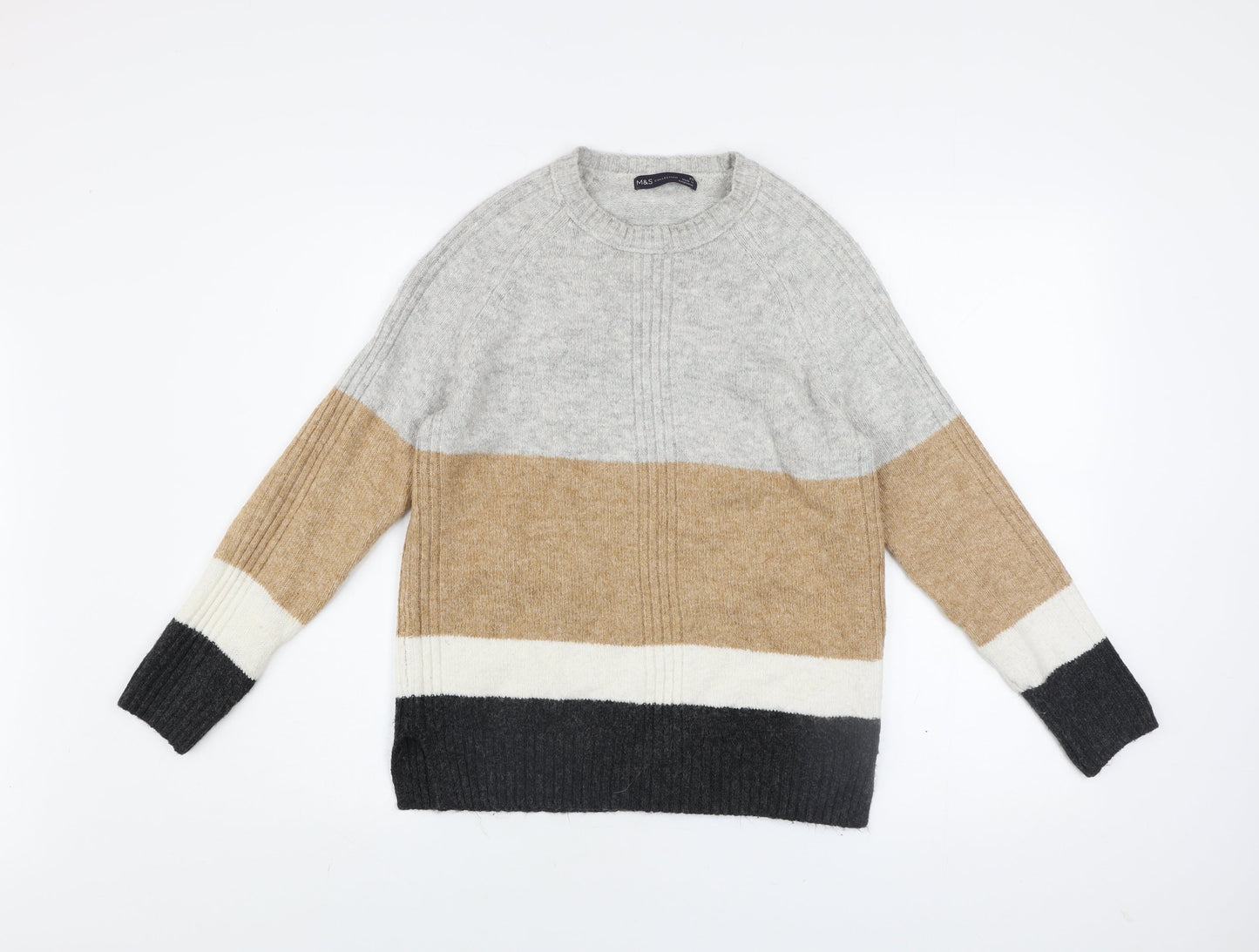 Marks and Spencer Women’s Beige Grey Colour Block Knit Jumper XS