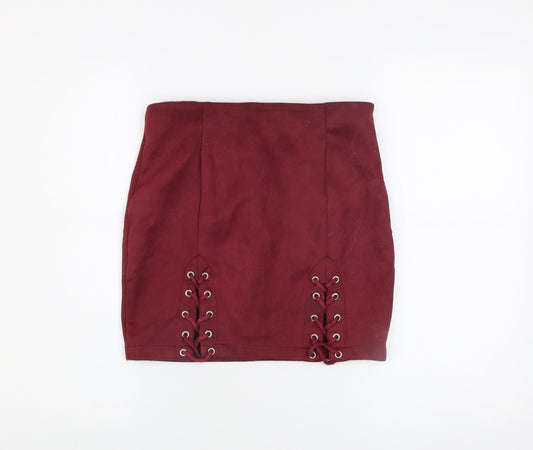 ONLY FASHION Women's Red Lace Up Short Stretch Skirt Size M