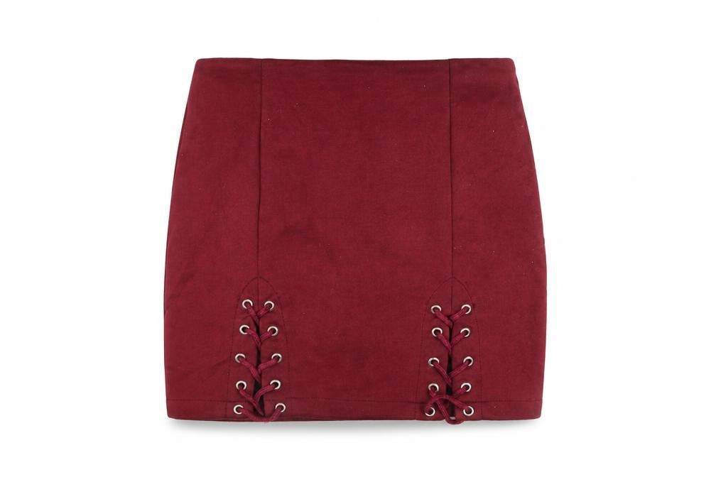 ONLY FASHION Women's Red Lace Up Short Stretch Skirt Size M