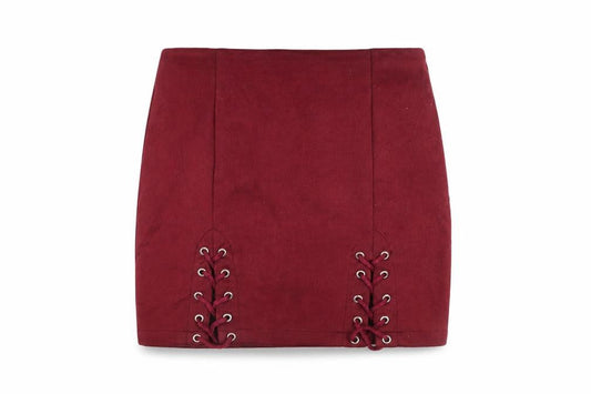 ONLY FASHION Women's Red Lace Up Short Stretch Skirt Size M