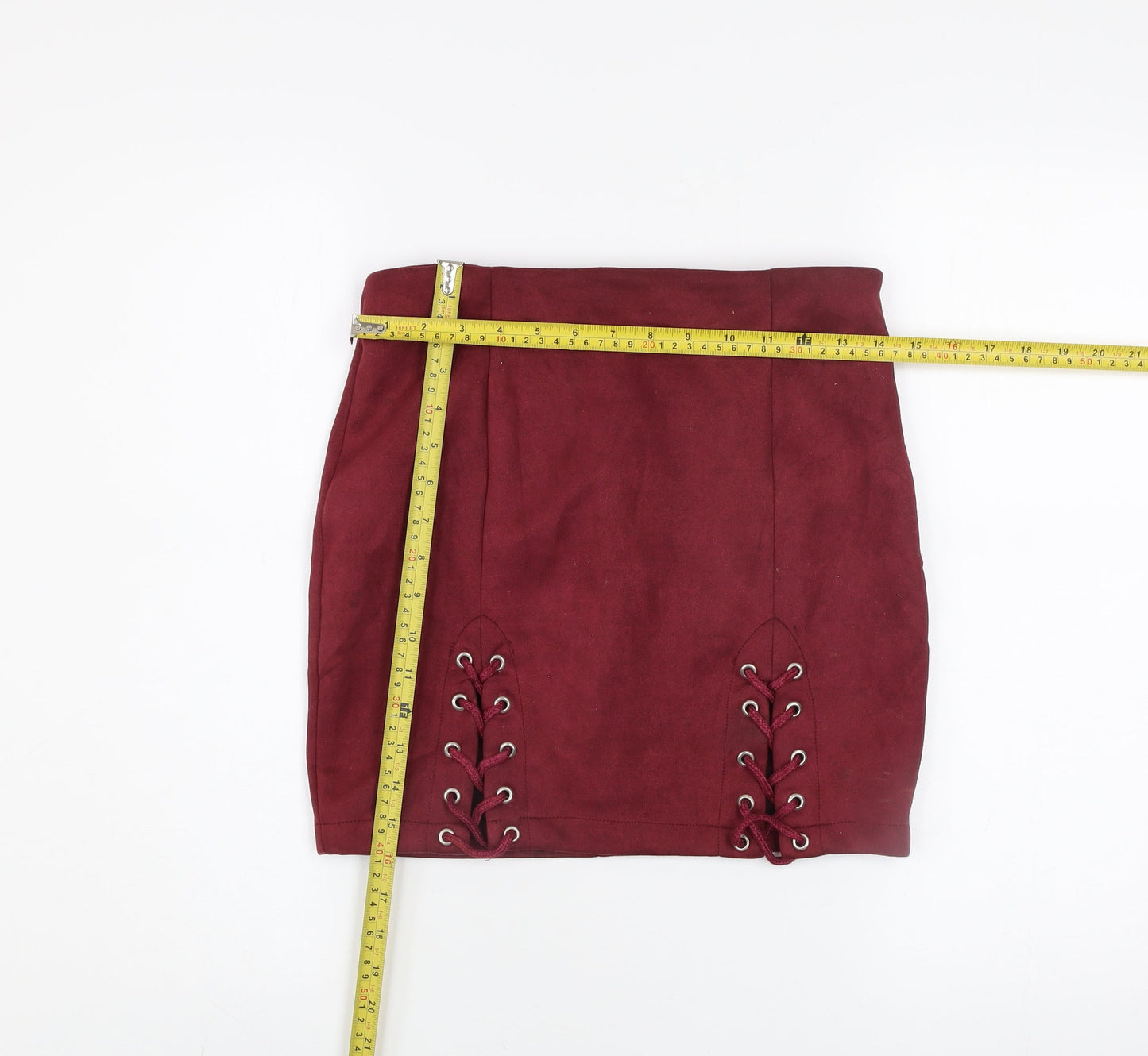 ONLY FASHION Women's Red Lace Up Short Stretch Skirt Size M