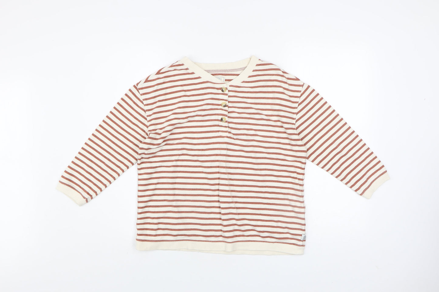 Fat Face Women Beige Striped Henley Sweatshirt UK 10 Cotton Long Sleeve