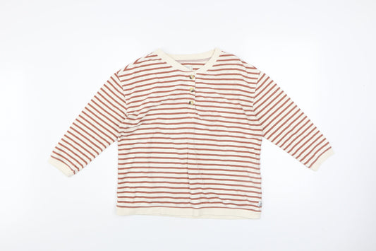 Fat Face Women Beige Striped Henley Sweatshirt UK 10 Cotton Long Sleeve