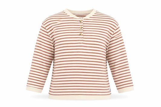 FatFace Women Beige Striped Henley Sweatshirt UK 10 Cotton Long Sleeve