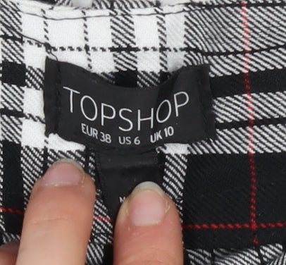 Topshop Women Black Plaid Trousers Size 10 Regular Fit Mid Rise