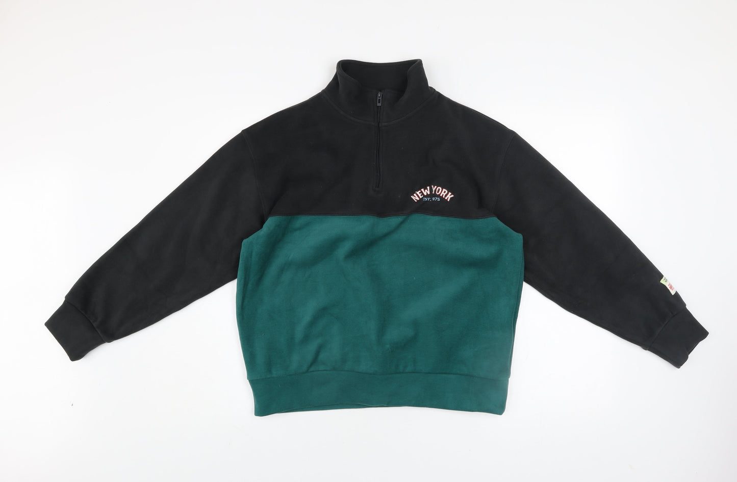 ZARA Boys Black Green 1/4 Zip Fleece Sweatshirt 11-12 Years