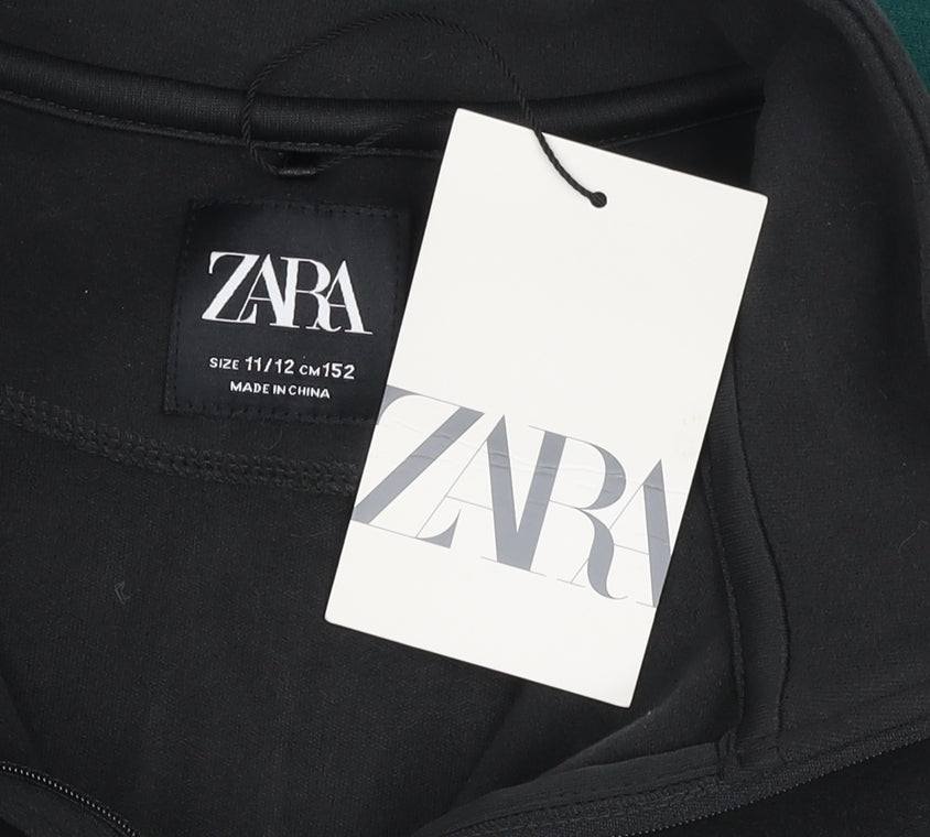 ZARA Boys Black Green 1/4 Zip Fleece Sweatshirt 11-12 Years