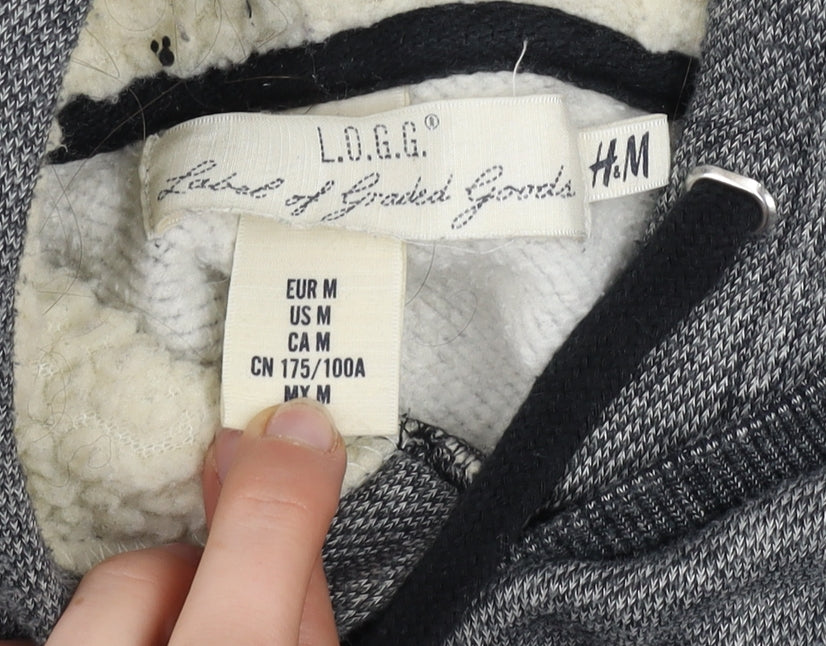 H&M L.O.G.G. Mens Grey Pullover Fleece Hoodie Size M Regular Fit