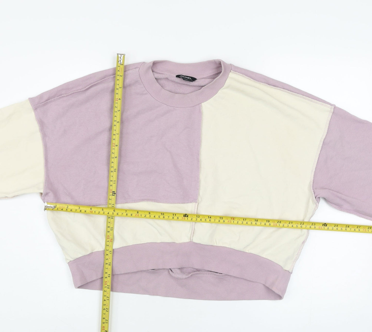 Monki Womens Purple Beige Colourblock Sweatshirt M Cotton Blend