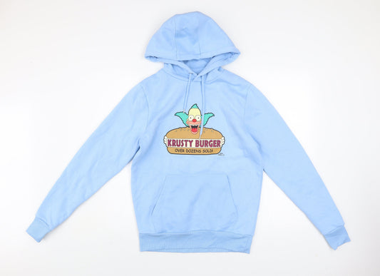 Preloved The Simpsons Men's Blue Pullover Hoodie S Krusty Burger Graphic - Front