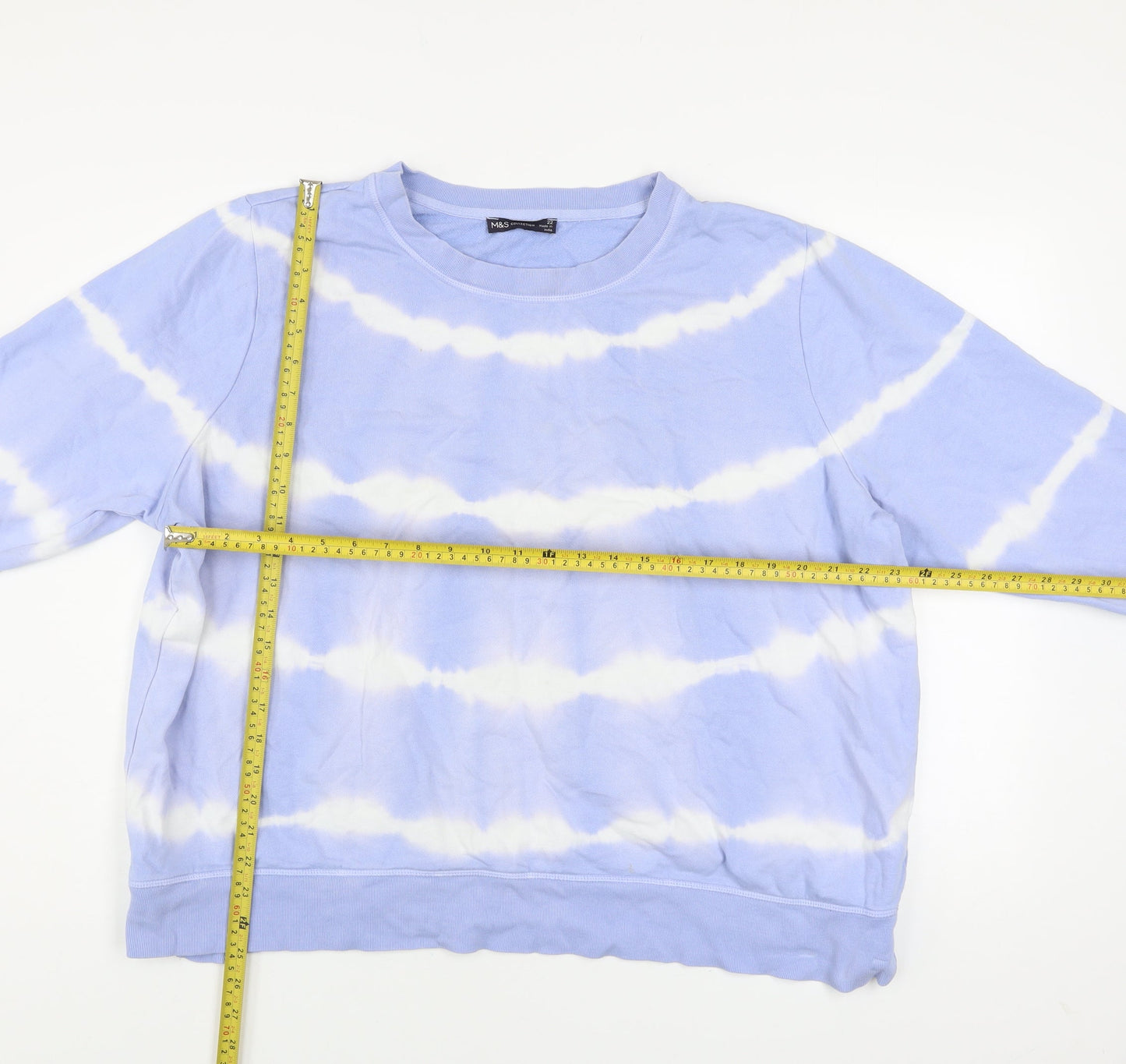 Marks and Spencer Women Blue Tie-Dye Cotton Pullover Sweatshirt Size 22