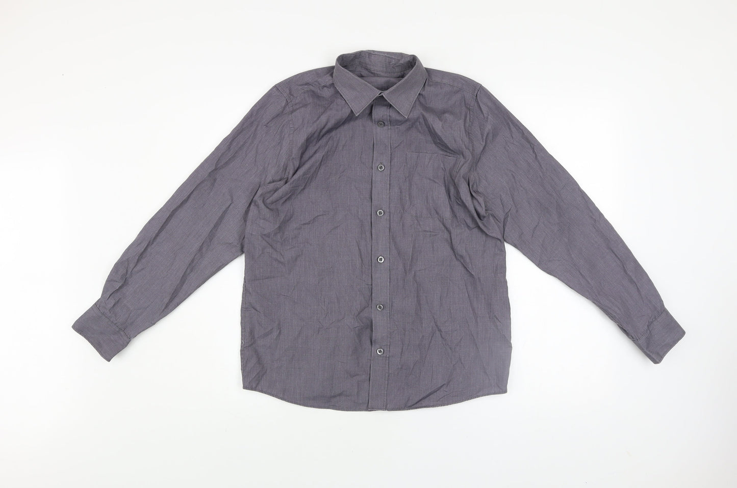 Dunnes Stores Boys Grey Long Sleeve Button-Up Shirt 13-14 Years Regular Fit