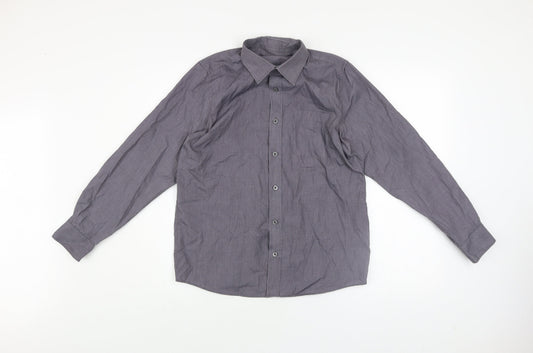 Dunnes Stores Boys Grey Long Sleeve Button-Up Shirt 13-14 Years Regular Fit